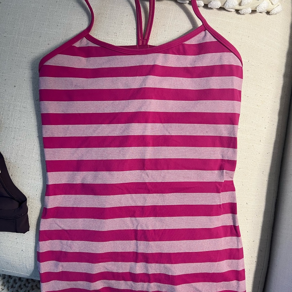 Lulu lemon power Y tank top Pink and Gray Striped
